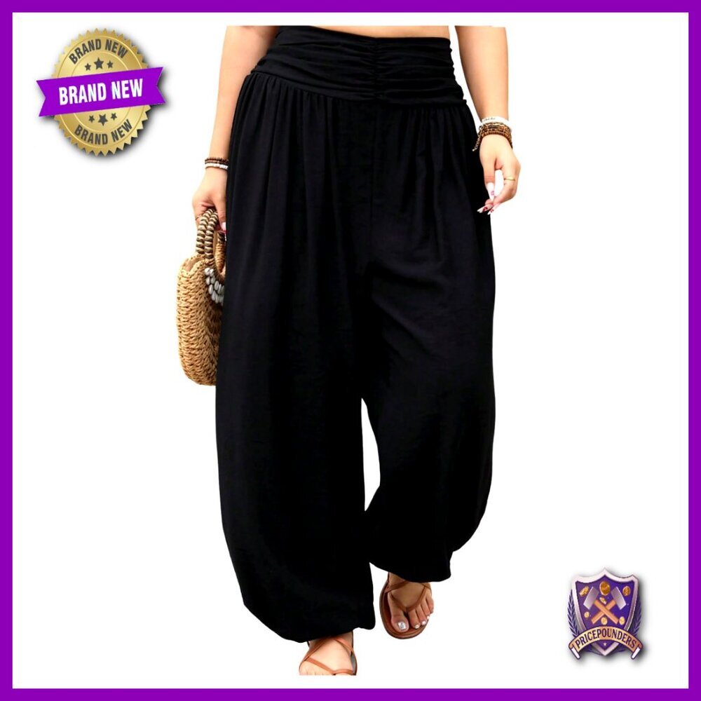 Plus Size Harem Pants Loose Fit Barrel Leg Palazzo Trousers Boho Lounge